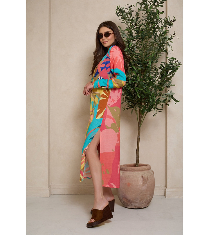 Tropical Button Long Kimono