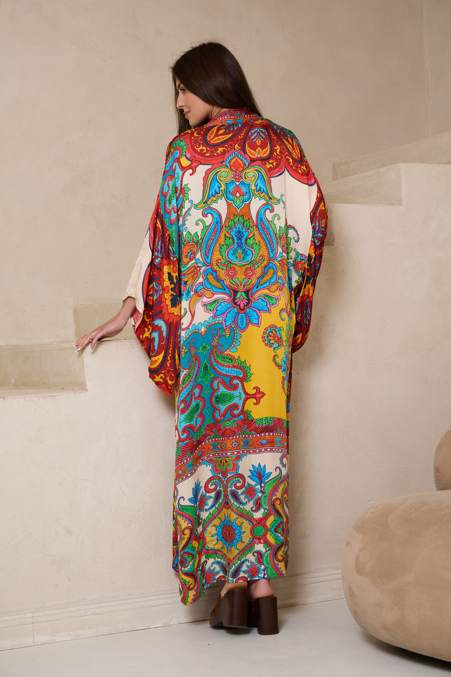 Margo Multi Paisley Print Kimono Orange