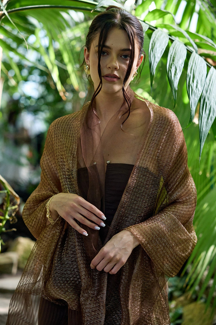 Silk Sparkle Wrap Scarf - Brown