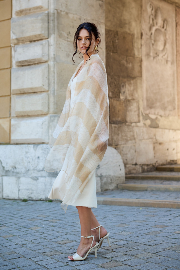 Silk Wool Shimmering Striped Scarf
