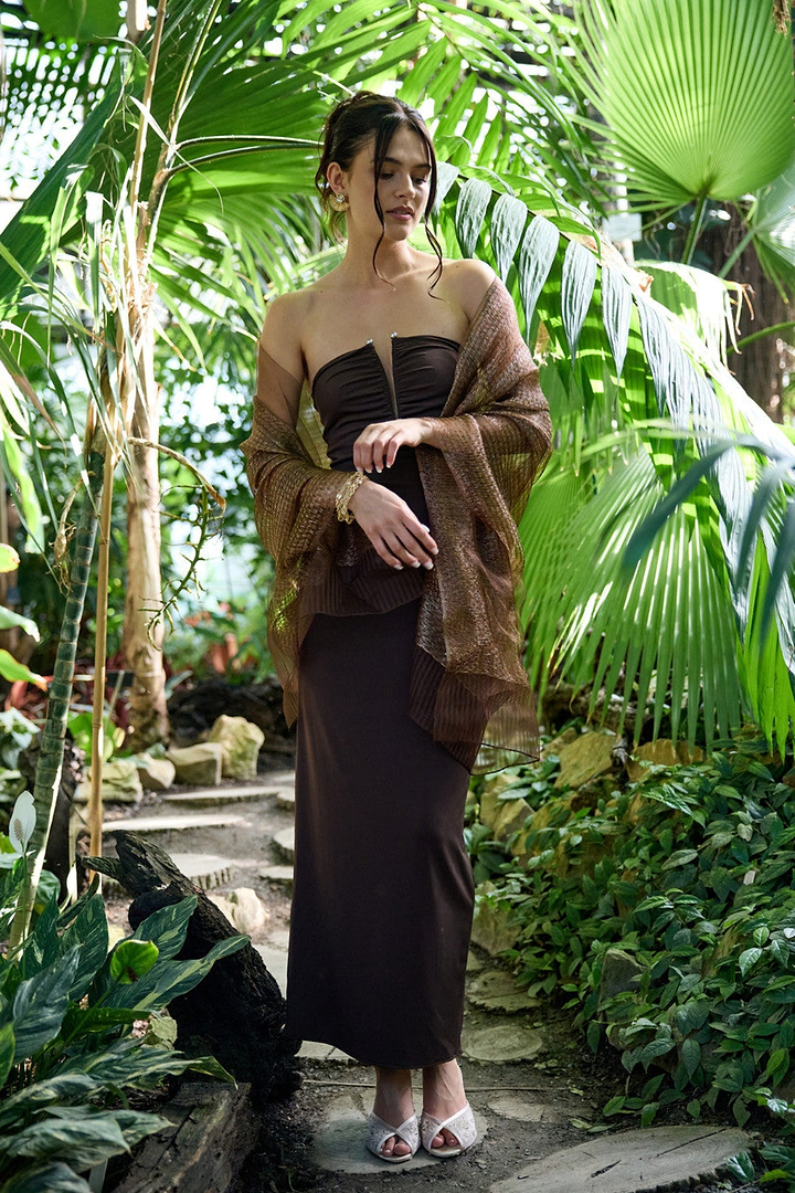 Silk Sparkle Wrap Scarf - Brown