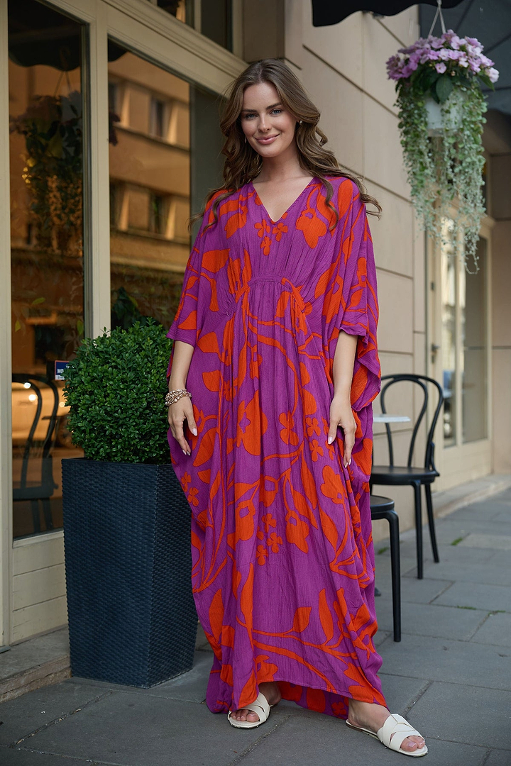 Bold Floral Kaftan Maxi Deep Pink