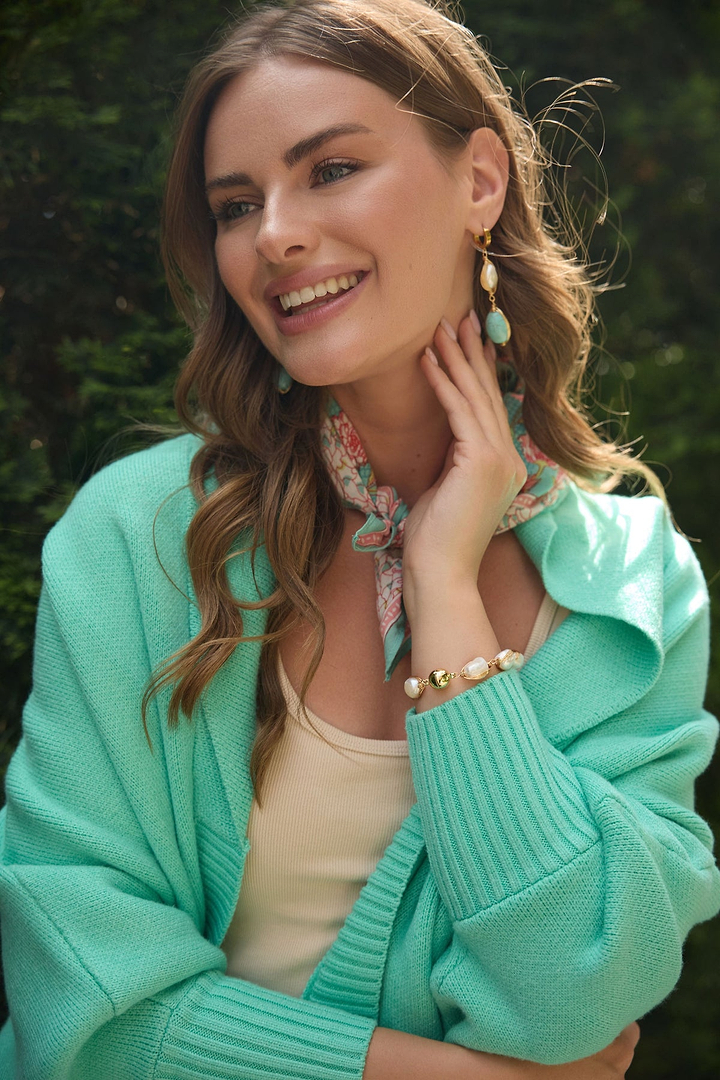 Open Front Oversized Cardigan Sweater - Aqua