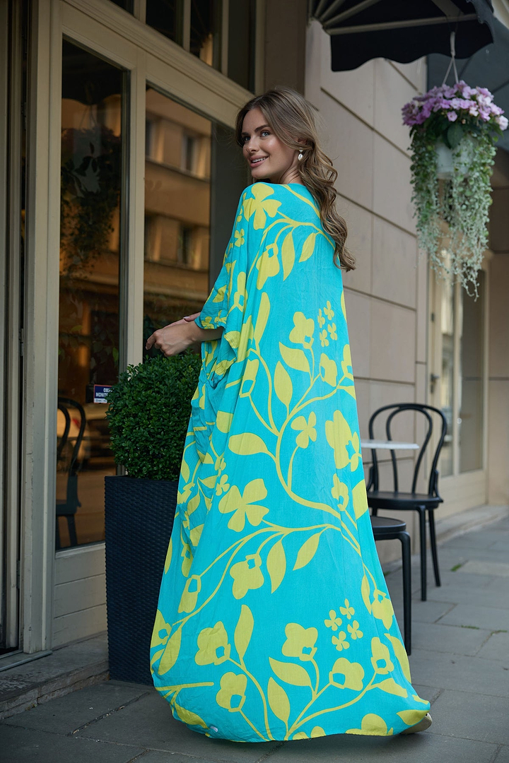 Bold Floral Kaftan Maxi Blue combo