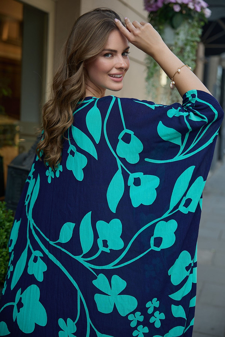 Bold Floral Kaftan Maxi Navy