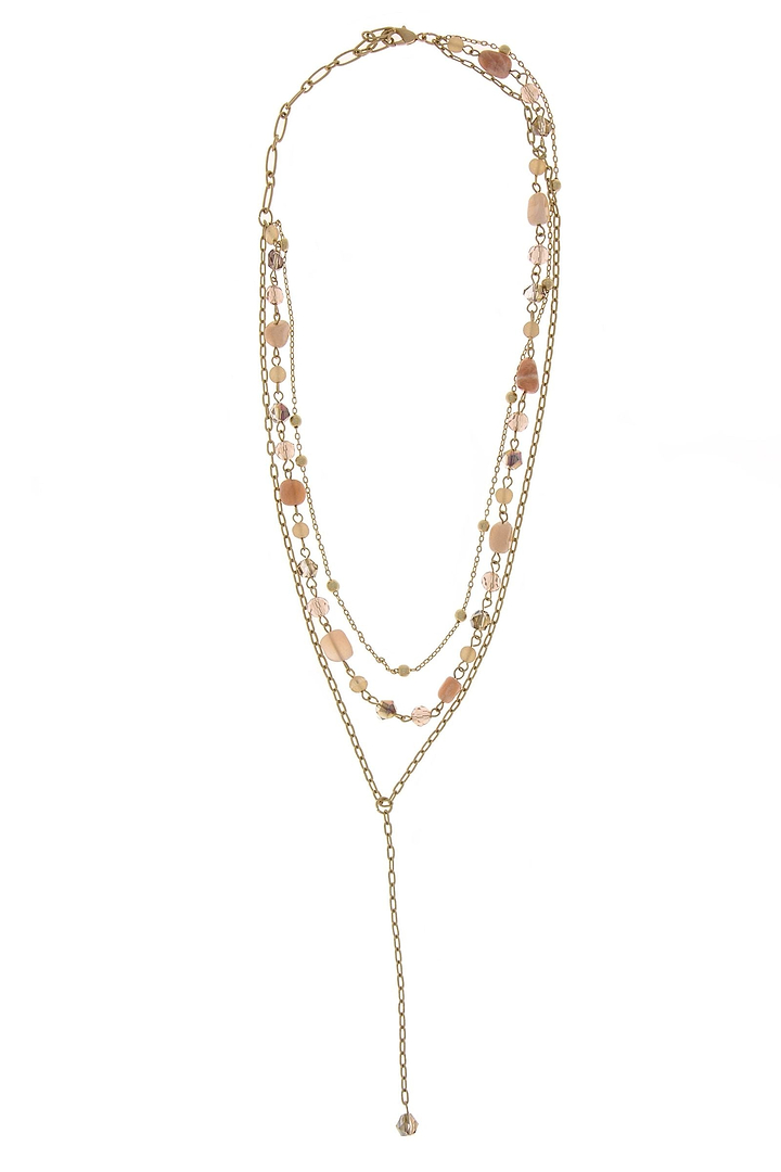 Multi Gold Chain Beaded Quartz Drop Necklace