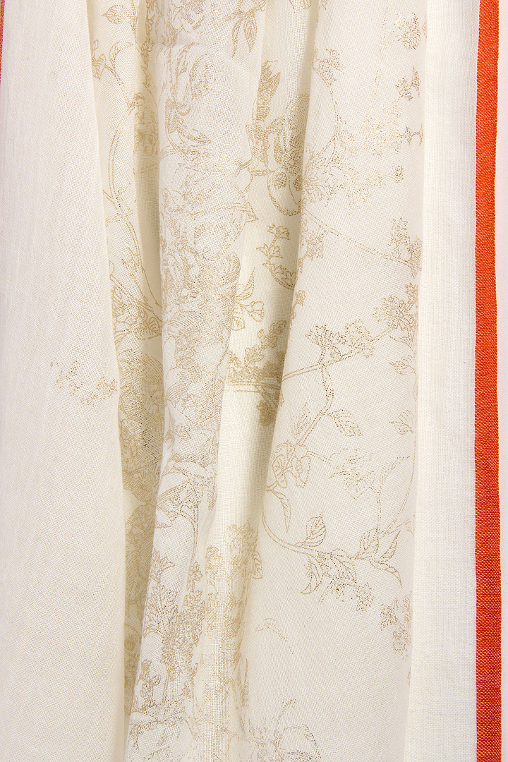 Gold Flake Floral Wool Scarf