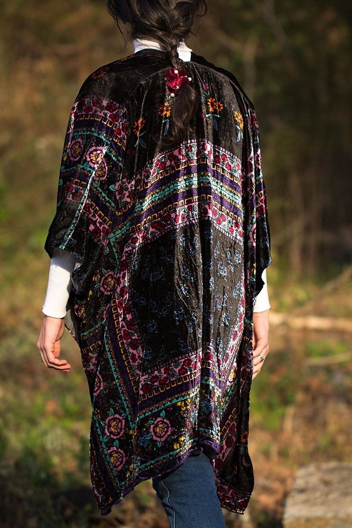 Black Velvet Floral Kimono