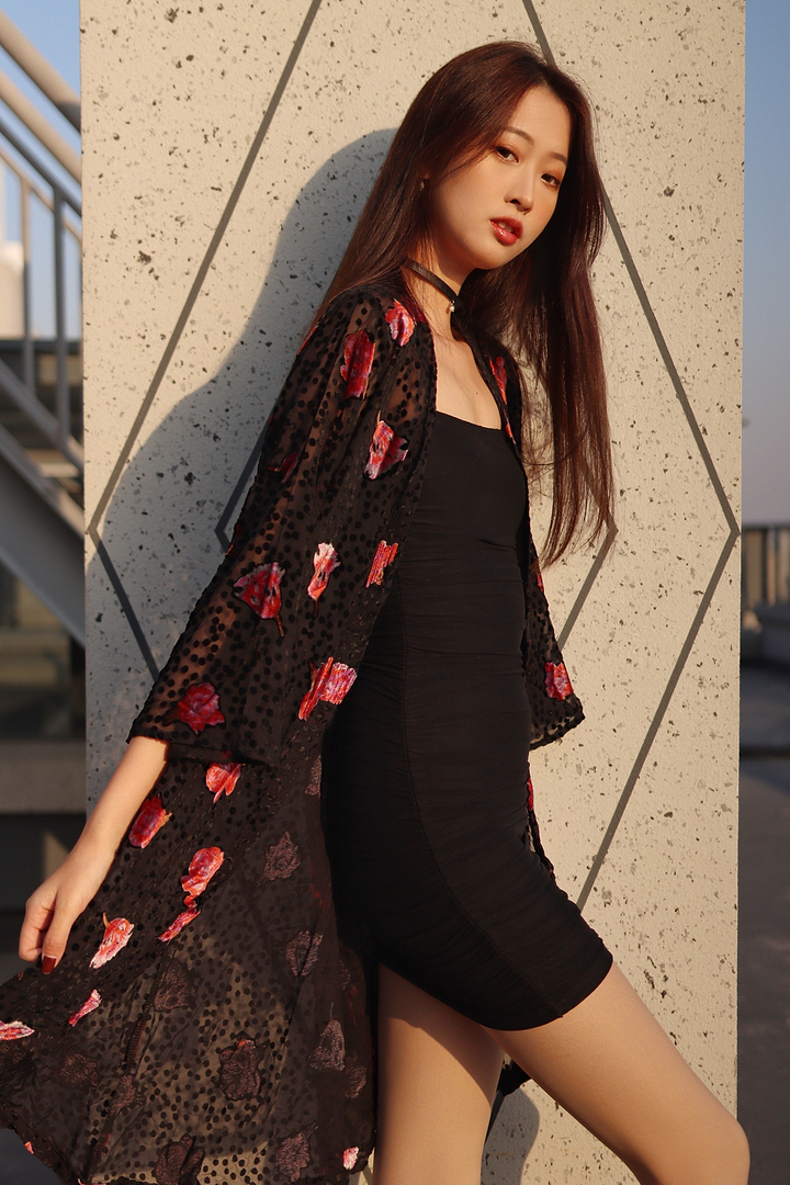 Black Velvet Rose Kimono