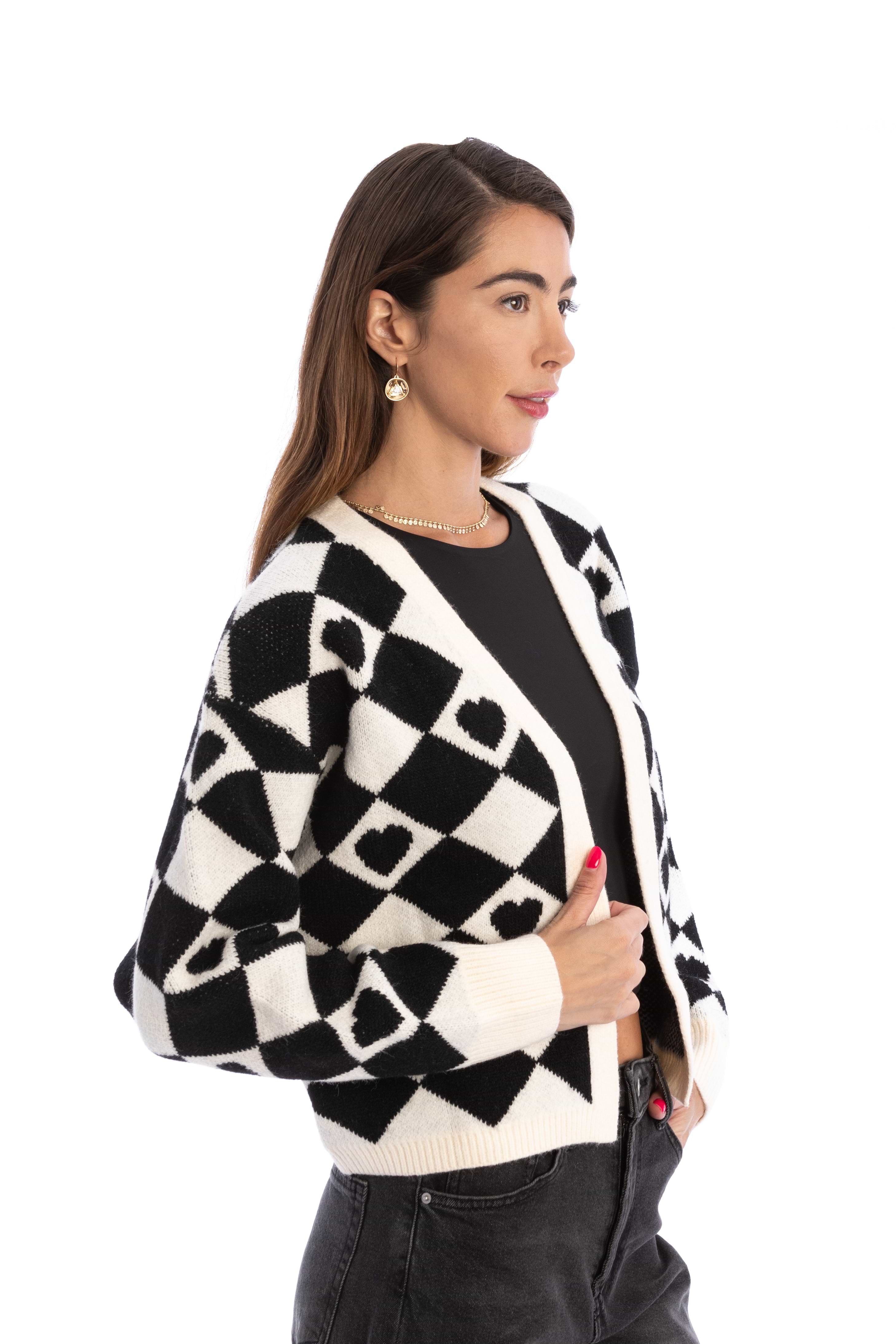 Checkered Hearts Cardigan Cropped – SAACHI