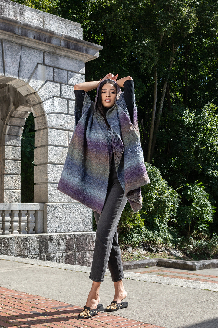 Hooded Kimono Multicolor Gradient