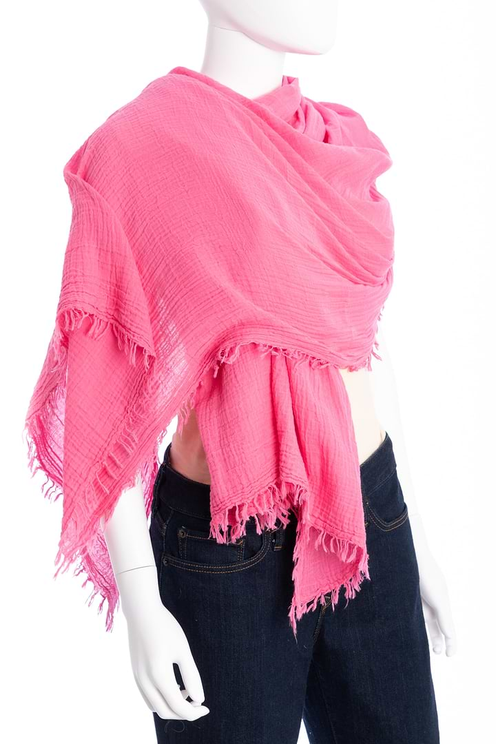 Solid Cotton Fringed Scarf Hotpink