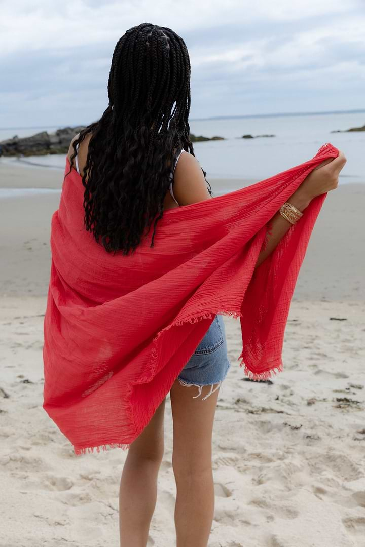 Solid Cotton Fringed Scarf Firebrick