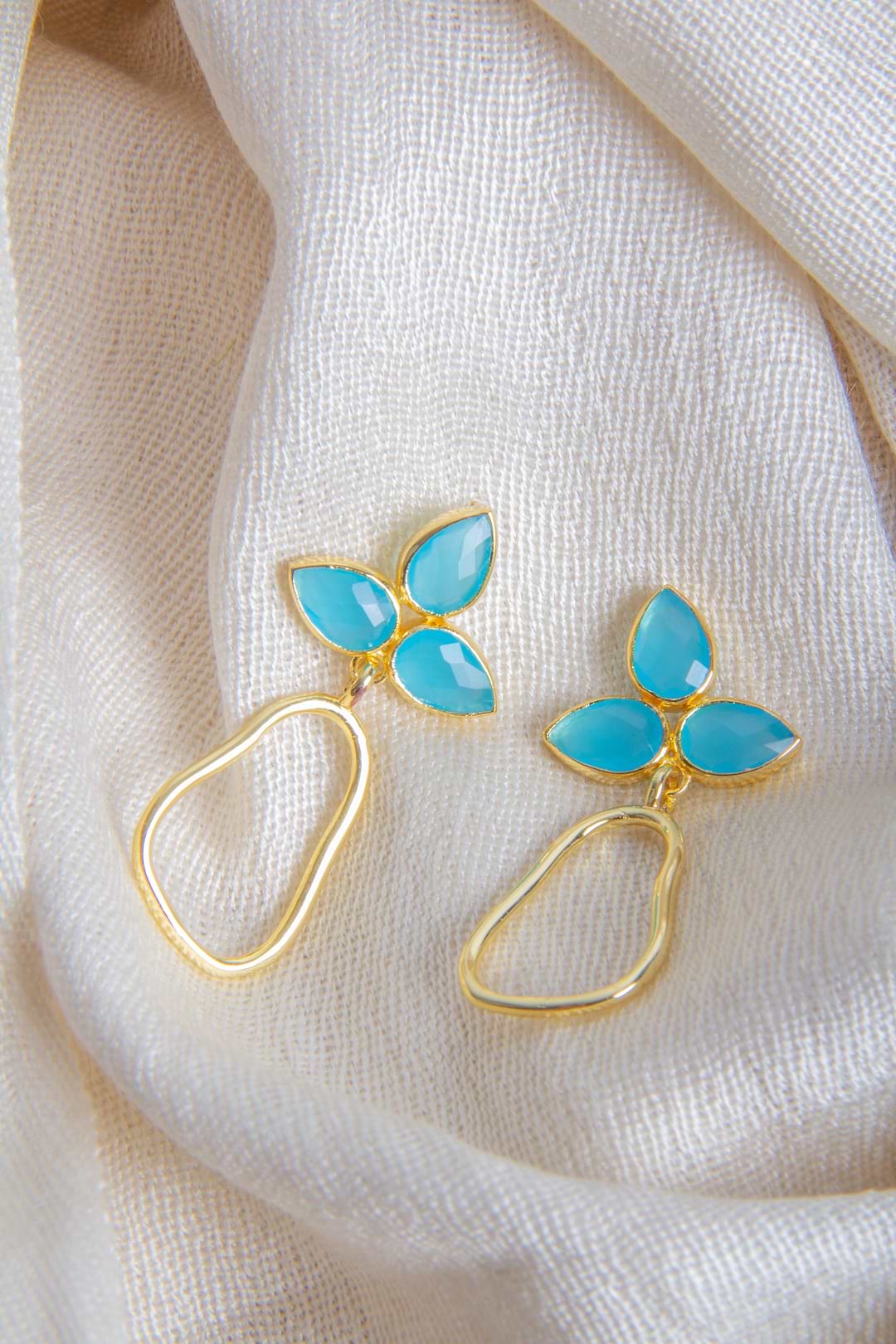Abstract Triplicity Pear Dangle Earrings in Turquoise
