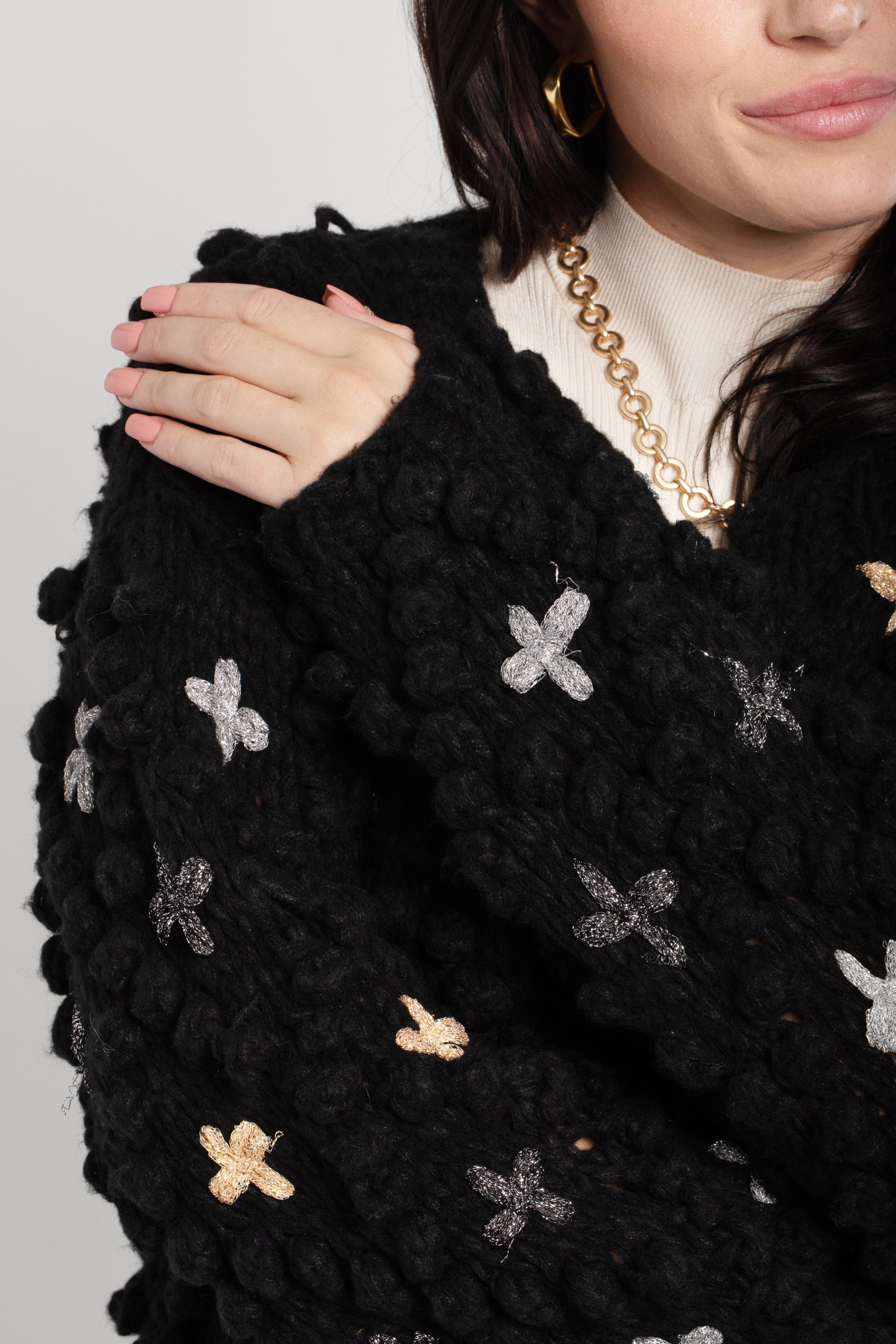 Knitted Cardigan Cross Pom Pom – SAACHI