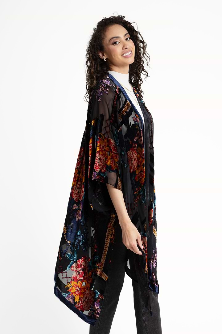 Floral Velvet Embellished Ruana