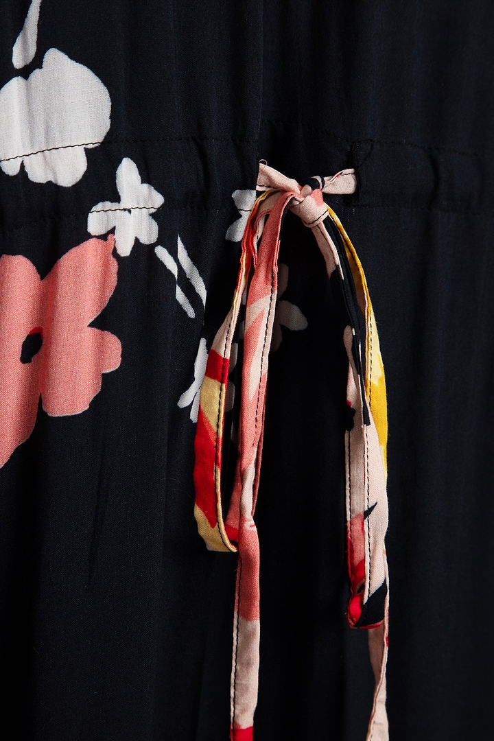 Multicolored Fiore Tie Waist Keyhole Kaftan