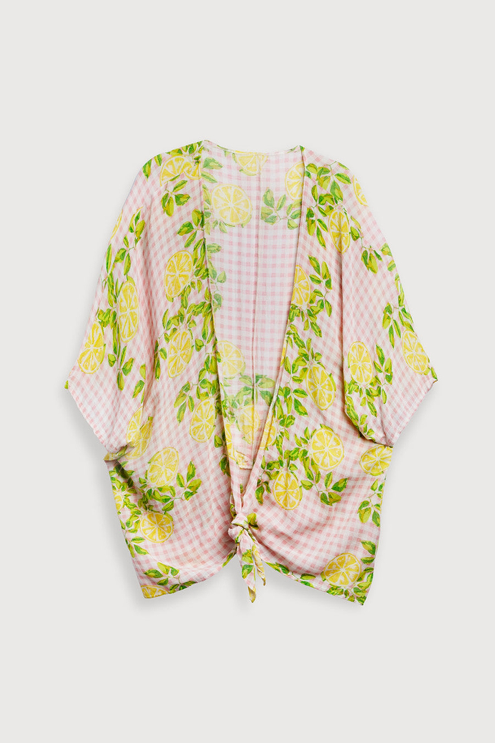 Short Tie Front Kimono Citrus Gingham