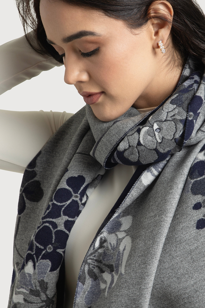 Two Color Floral Reversible Scarf