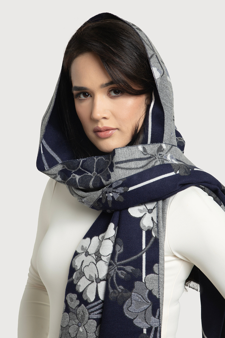 Two Color Floral Reversible Scarf