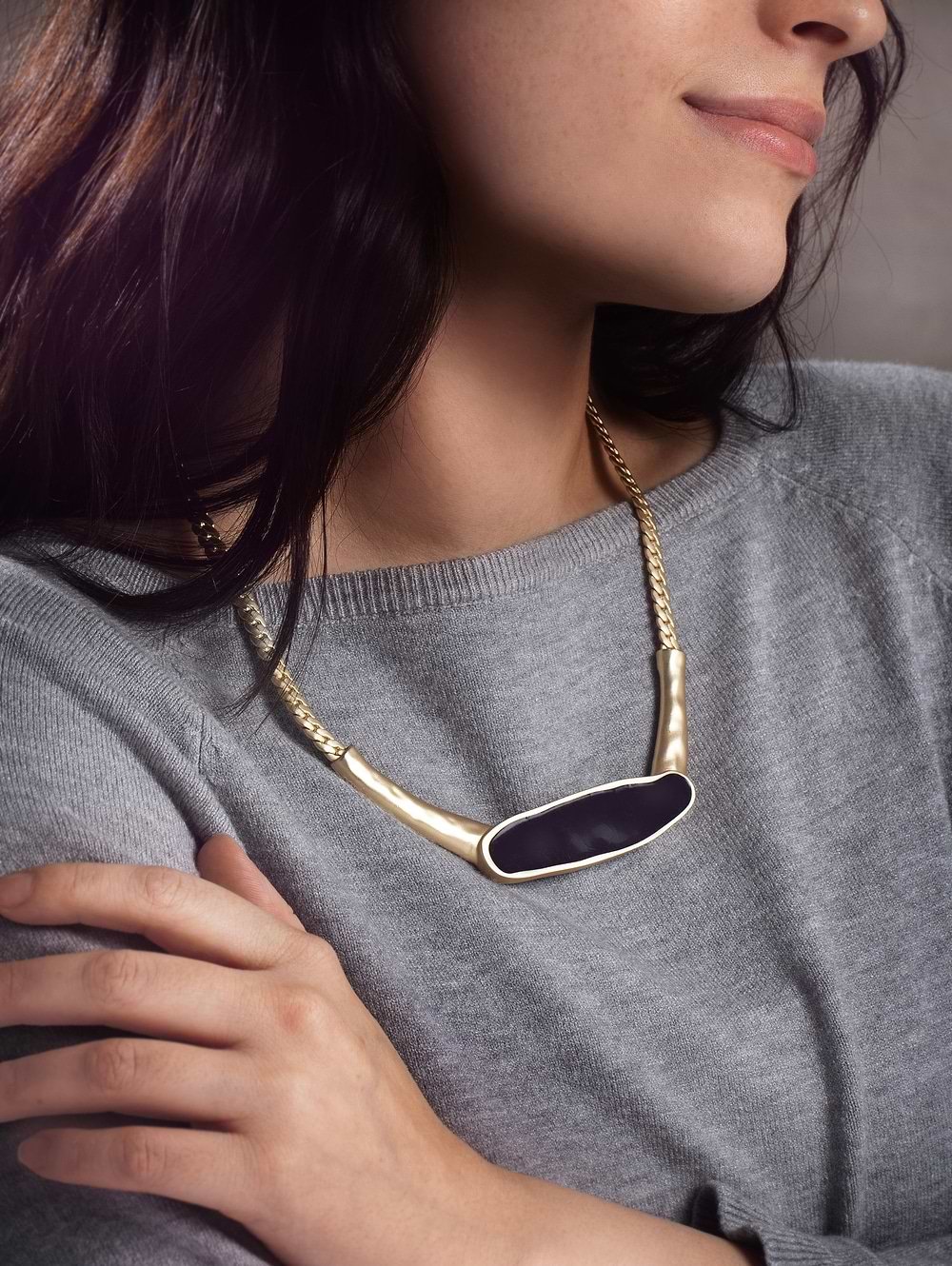 Herringbone Chain Plated Collar Necklace Black