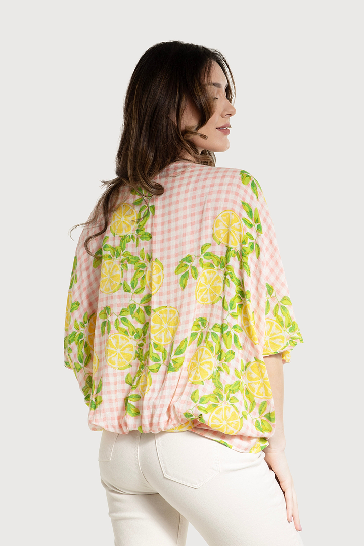 Short Tie Front Kimono Citrus Gingham