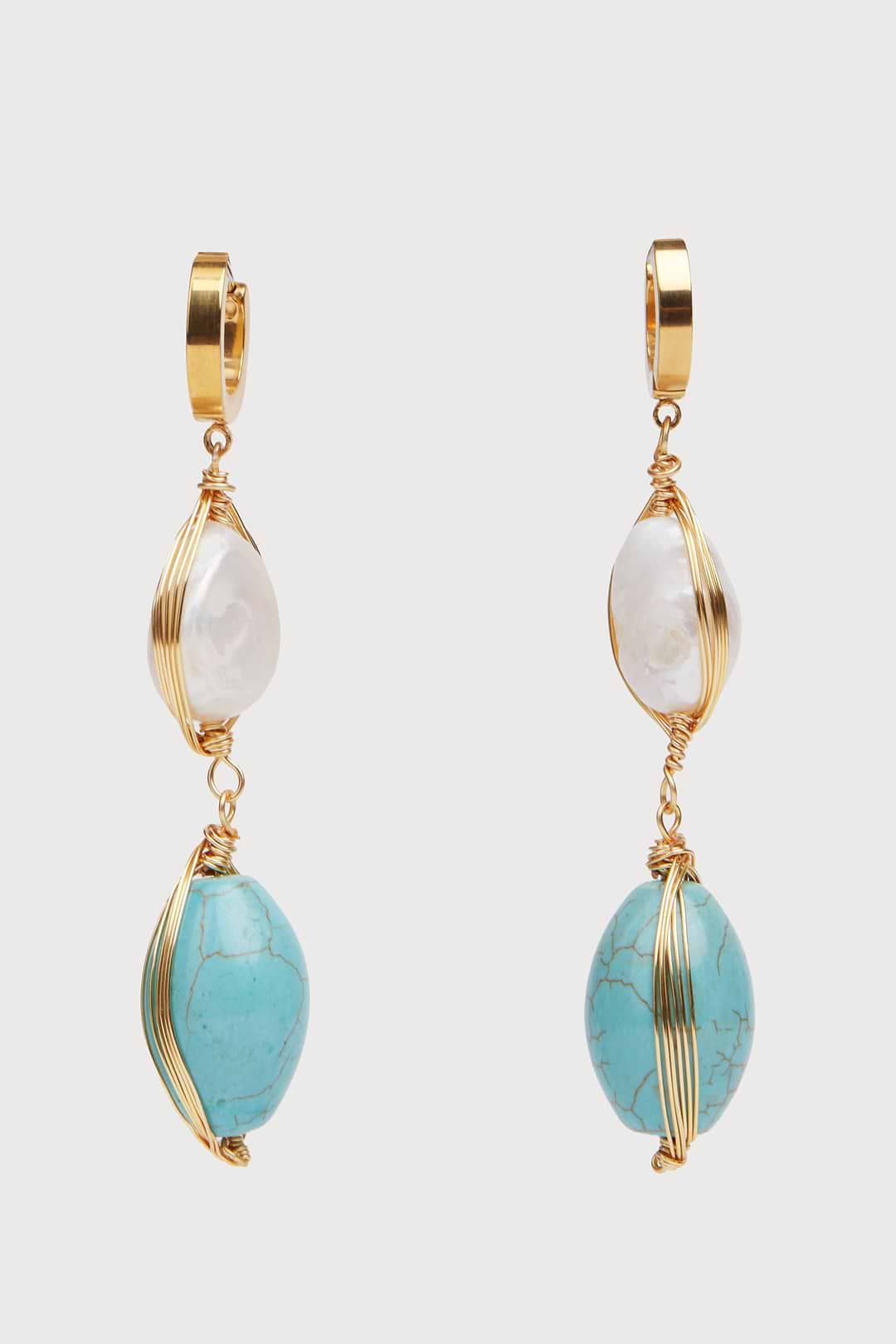Turquoise Baroque Pearl Dangle Earrings - Turquoise