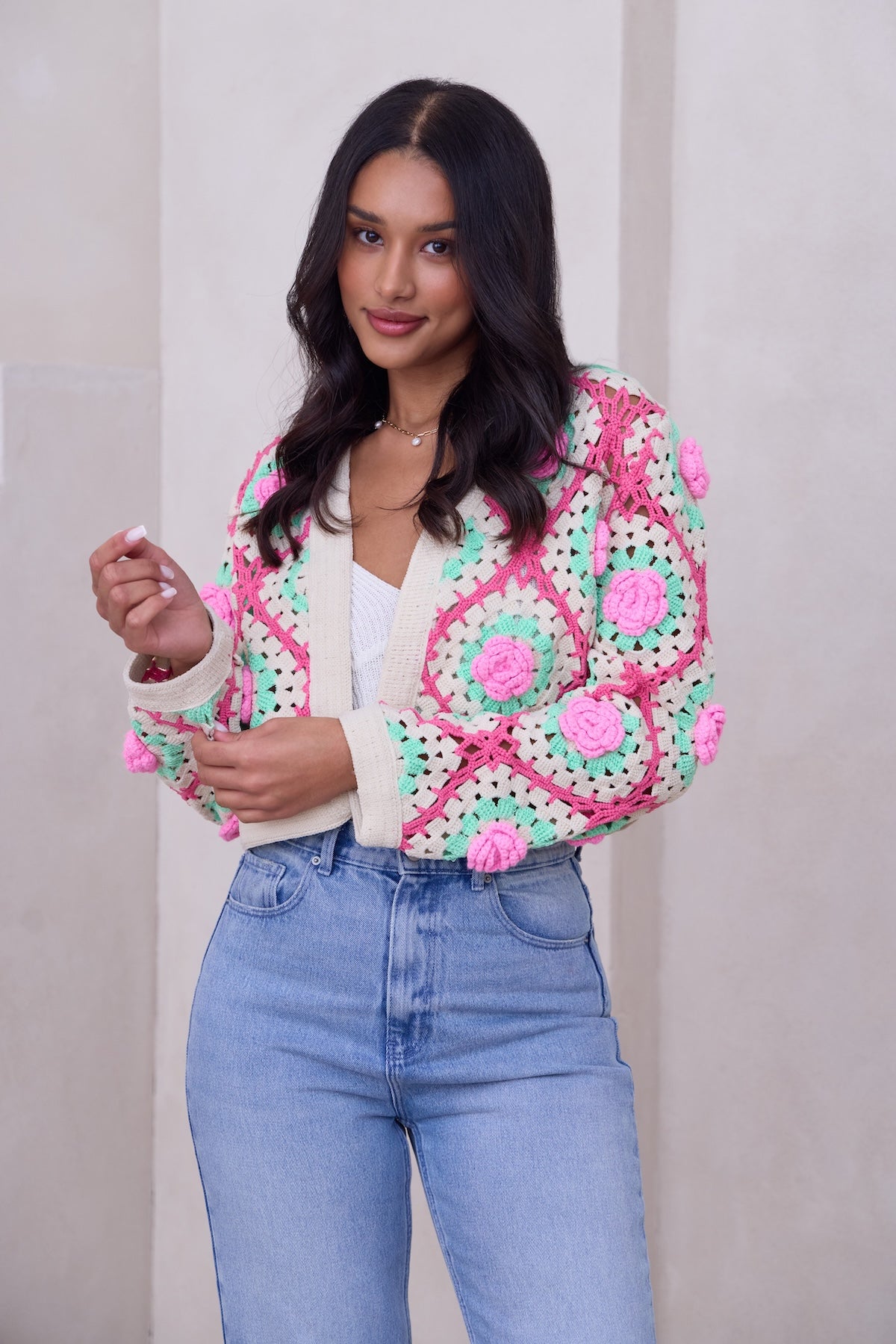Rosette Crochet Cardigan