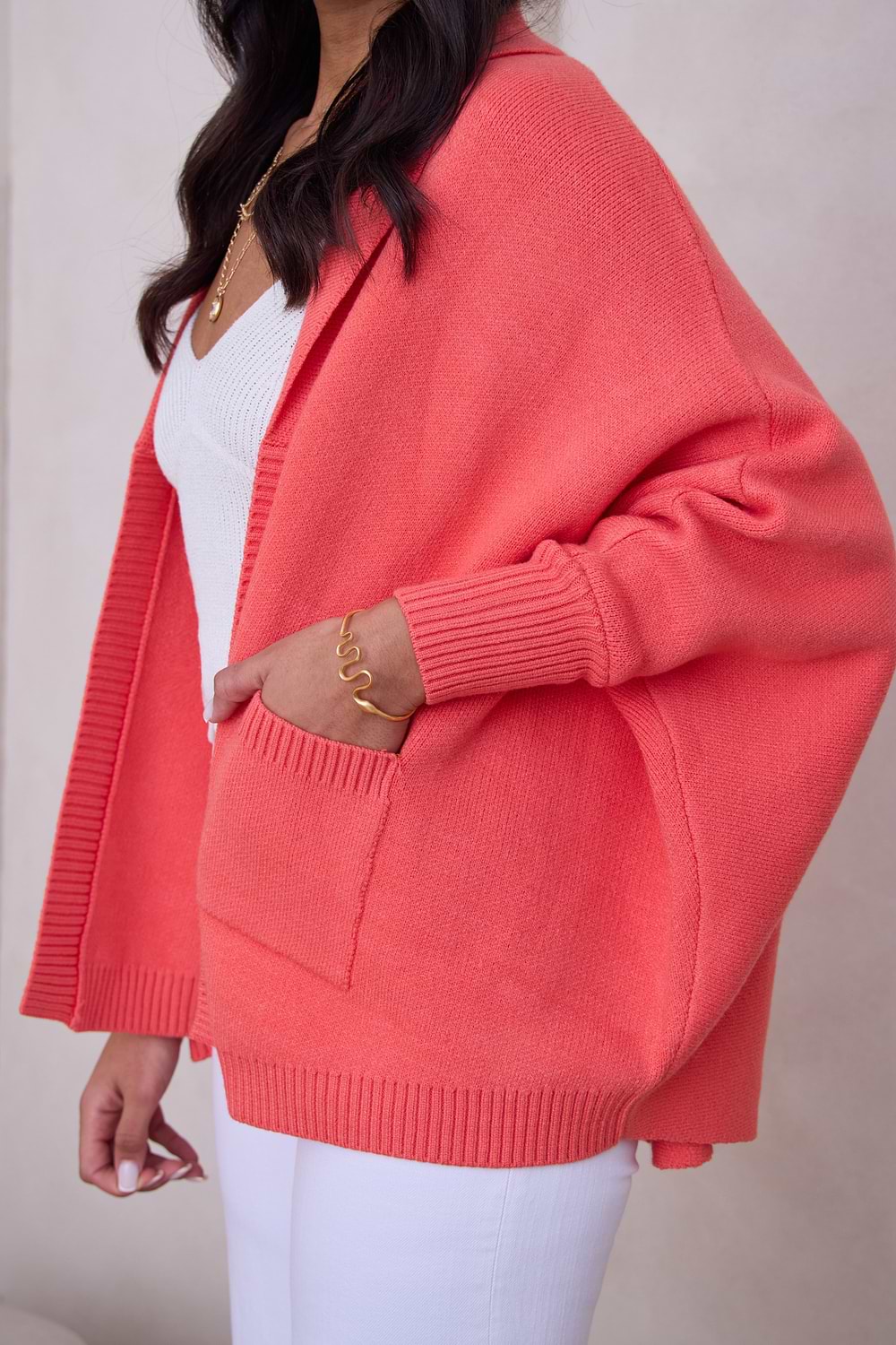 Open Front Oversize Cardigan Coral
