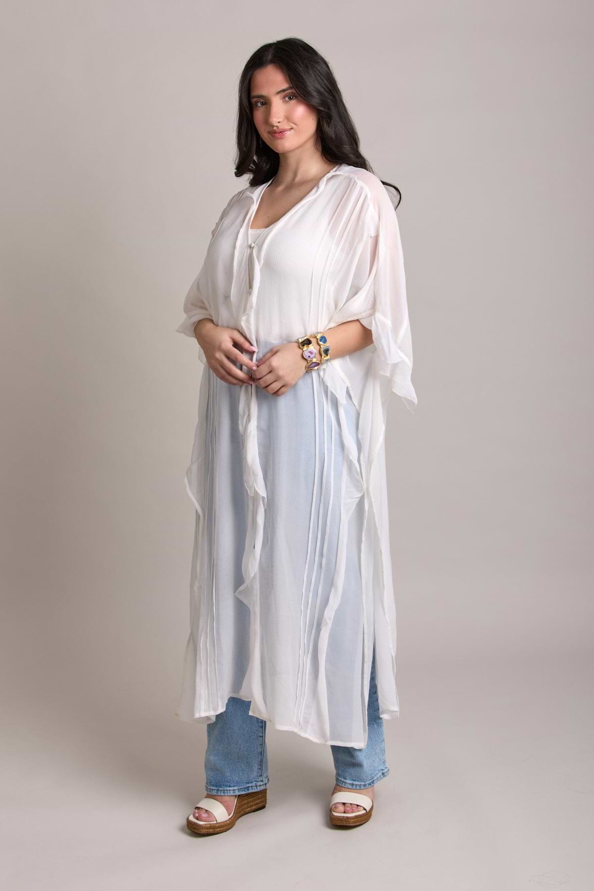 Ruffled Button Kaftan Cover Up