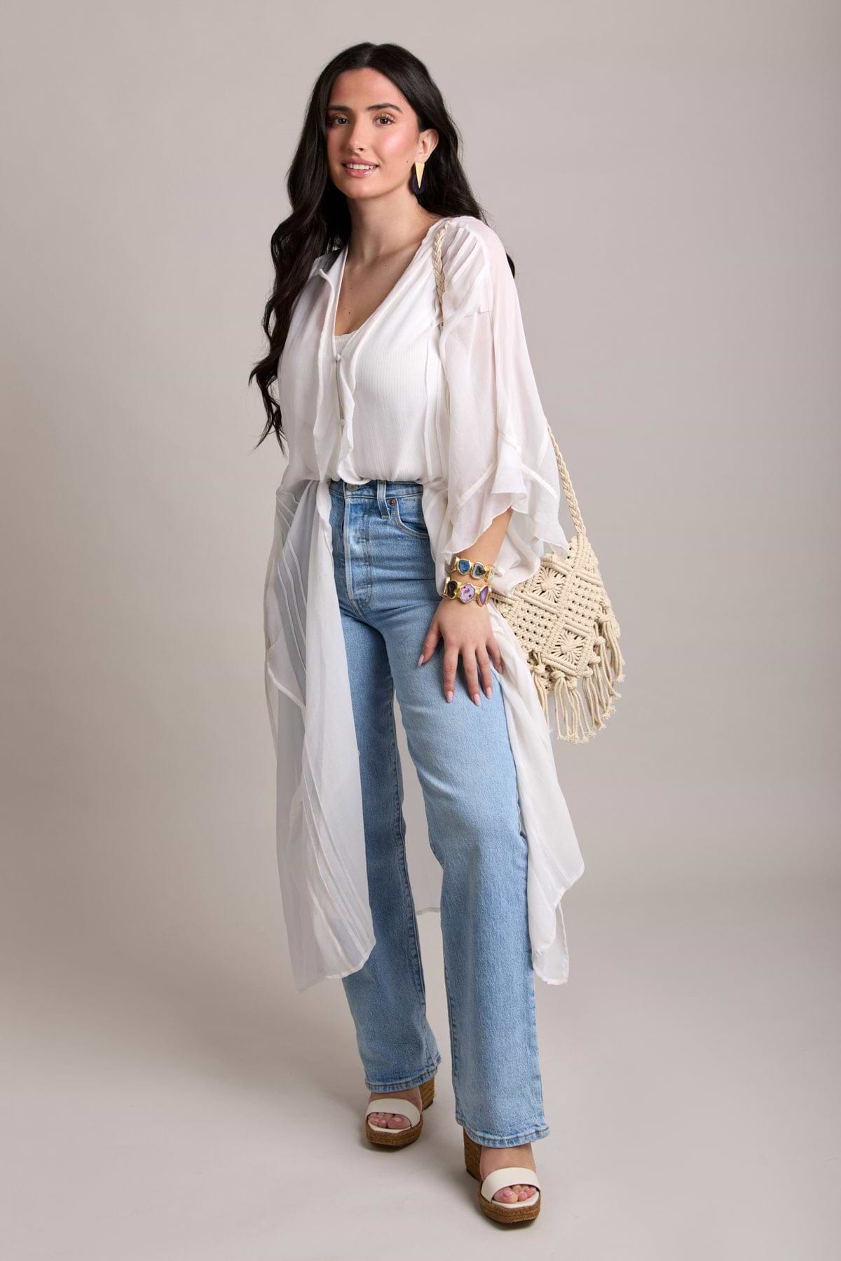 Ruffled Button Kaftan Cover Up