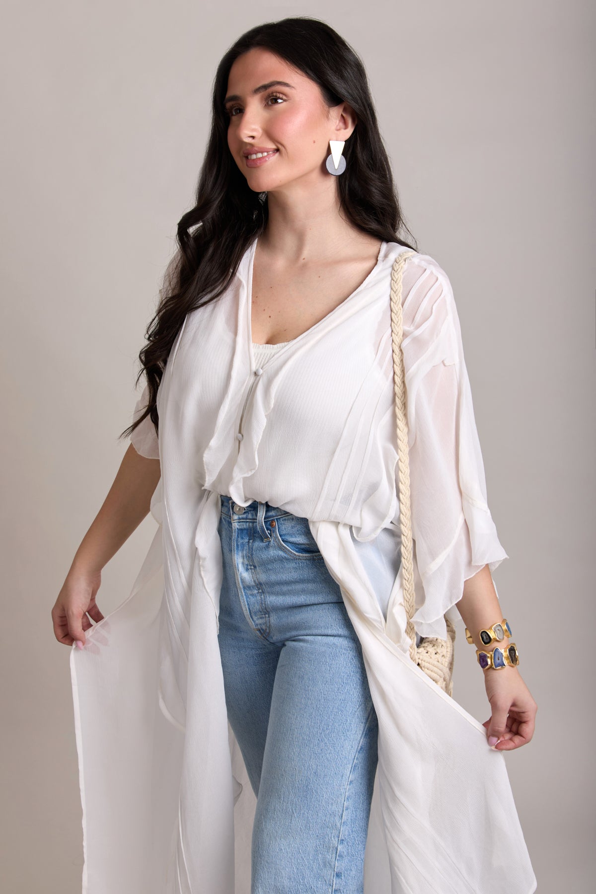 Ruffled Button Kaftan Cover Up
