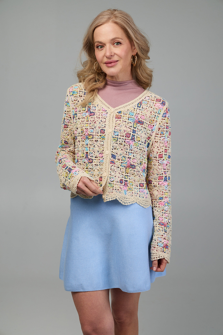 Scalloped Floral Crochet Cardi