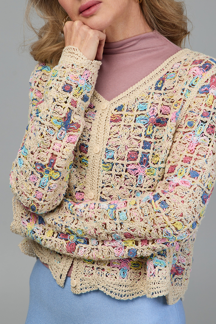 Scalloped Floral Crochet Cardi