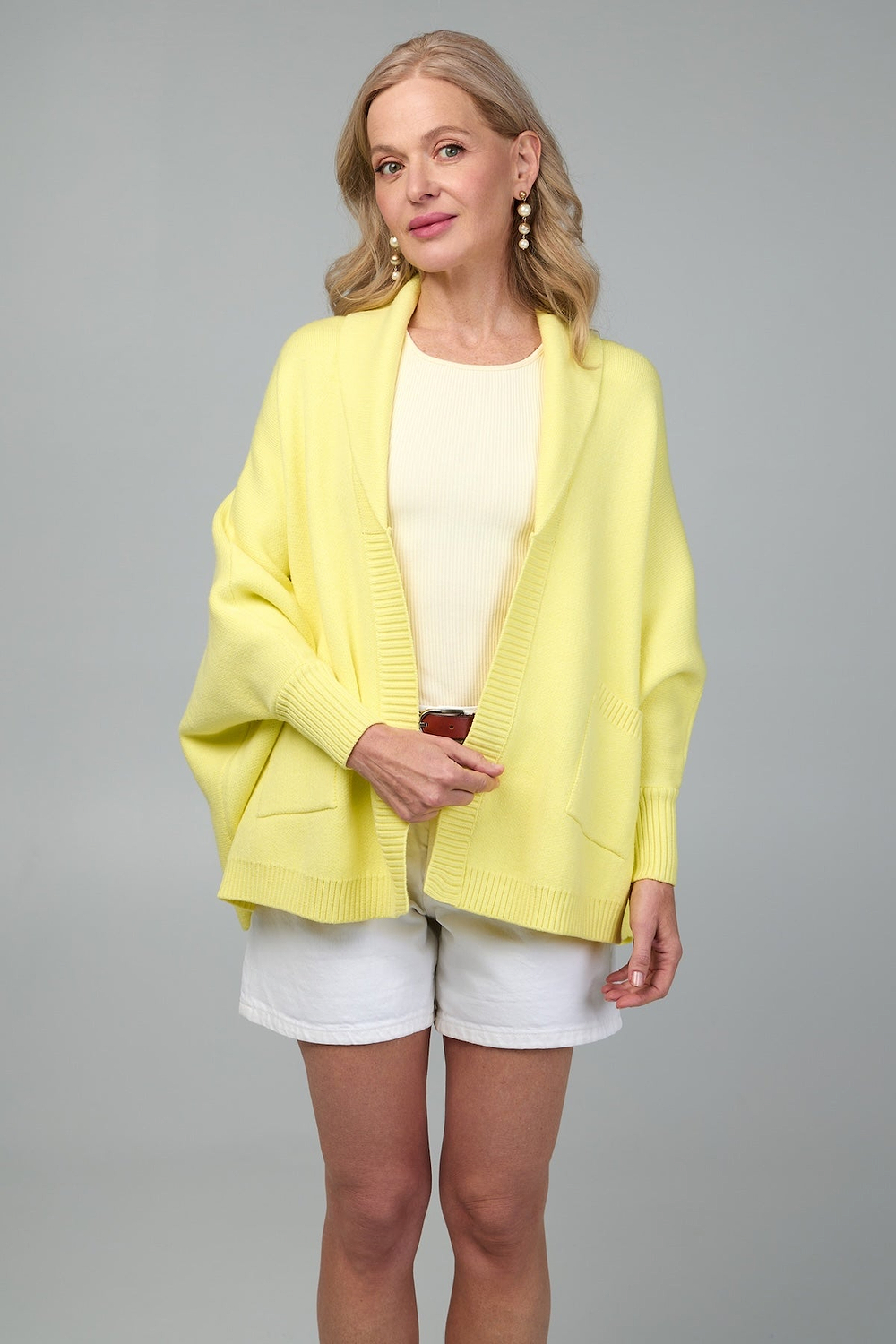 Open Front Oversize Cardigan Light Yellow
