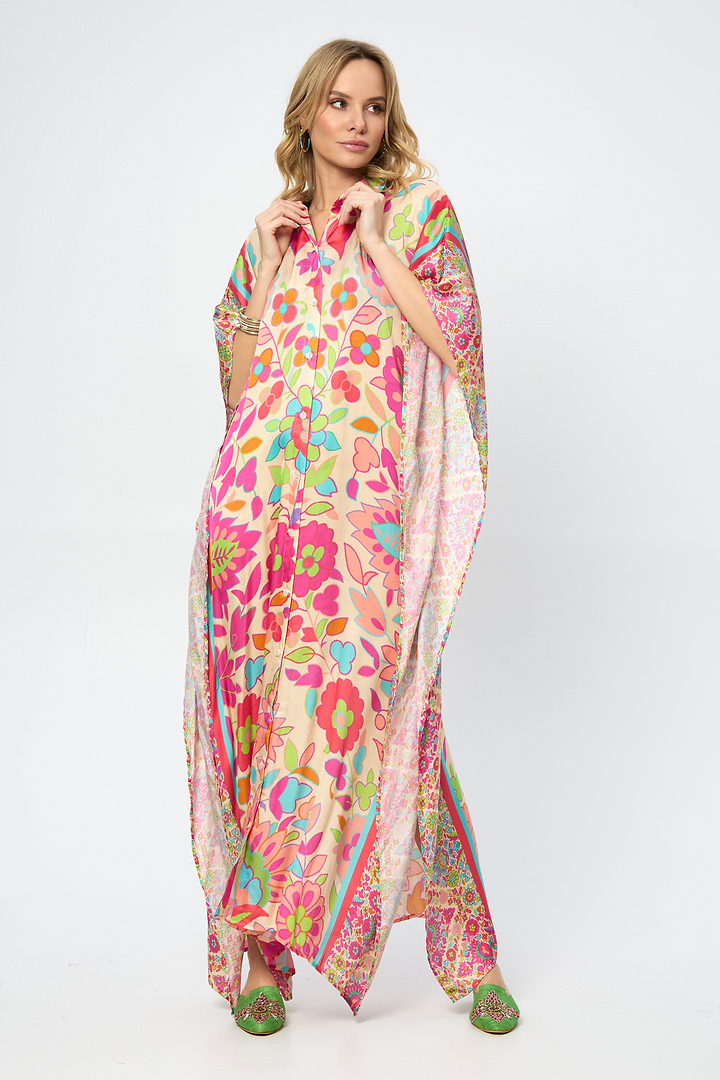 Multicolored Floral Collared Kaftan