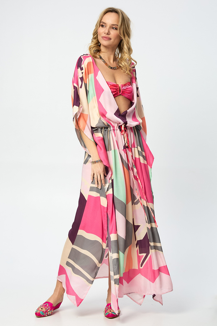 Multicolored Geo Tie Waist Keyhole Kaftan