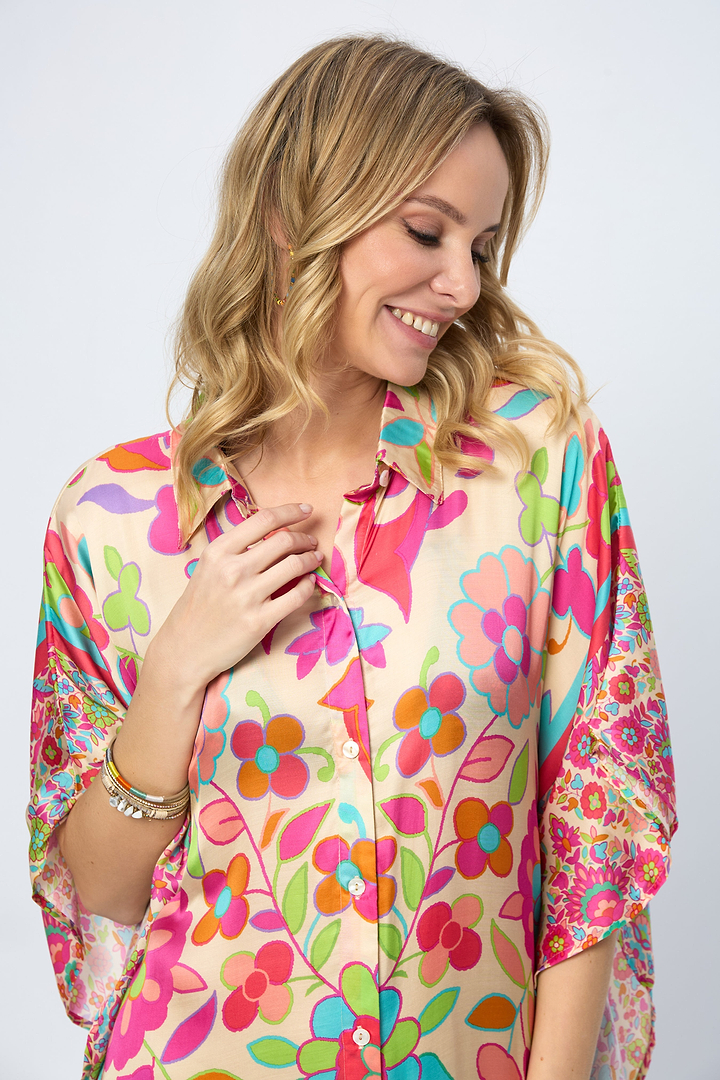 Multicolored Floral Collared Kaftan