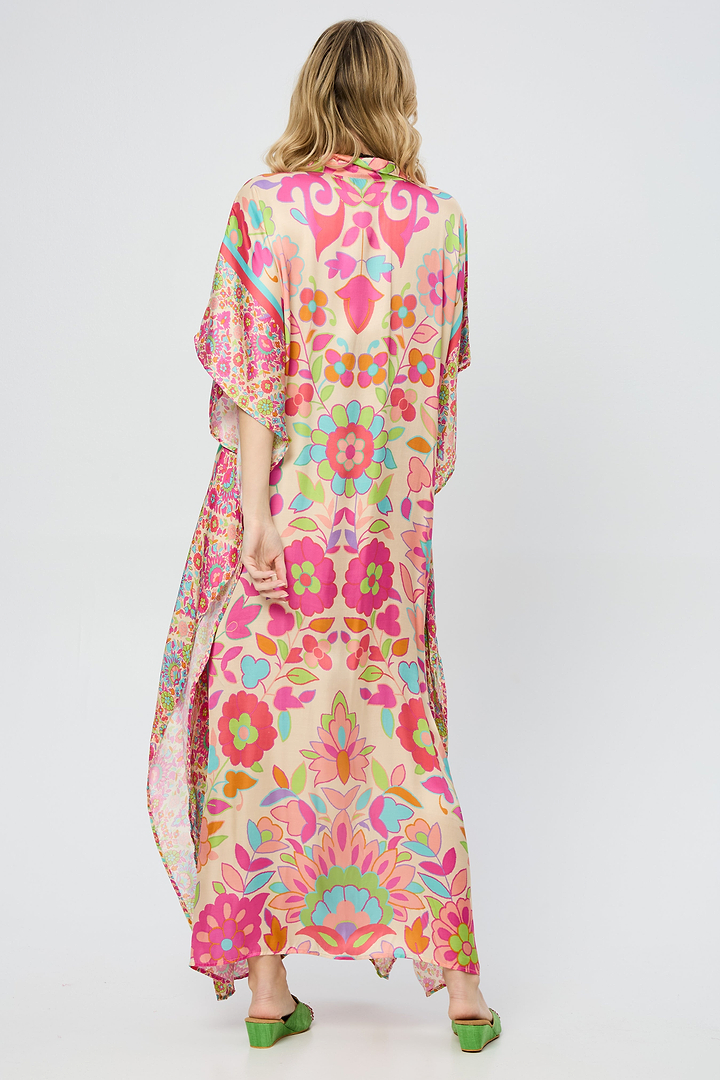 Multicolored Floral Collared Kaftan