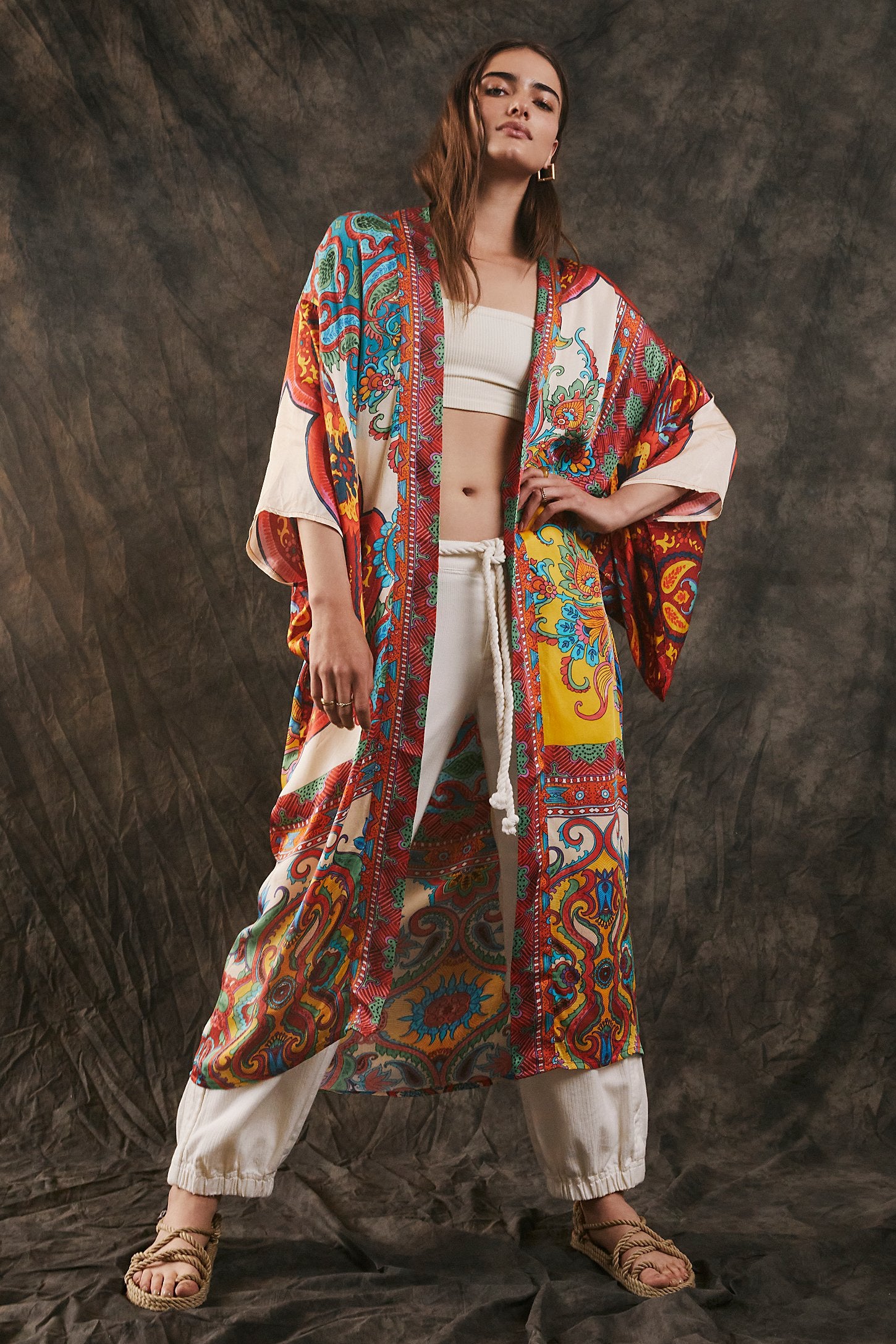 Margo Multi Paisley Print Kimono Orange