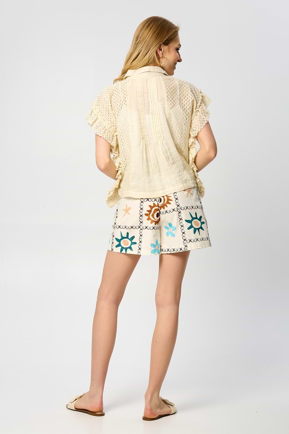 Ruffled Lace Button Down Shirt