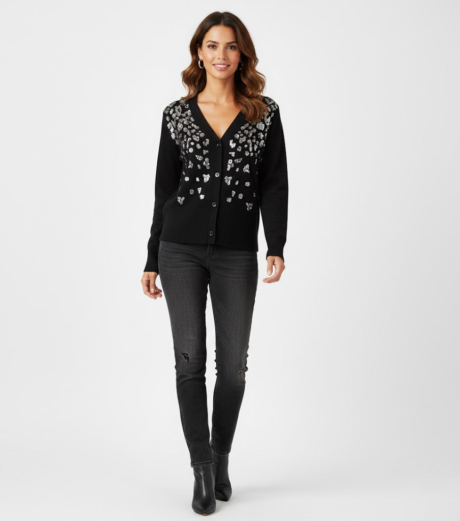 Deco Drip Sparkle Cardigan - Black