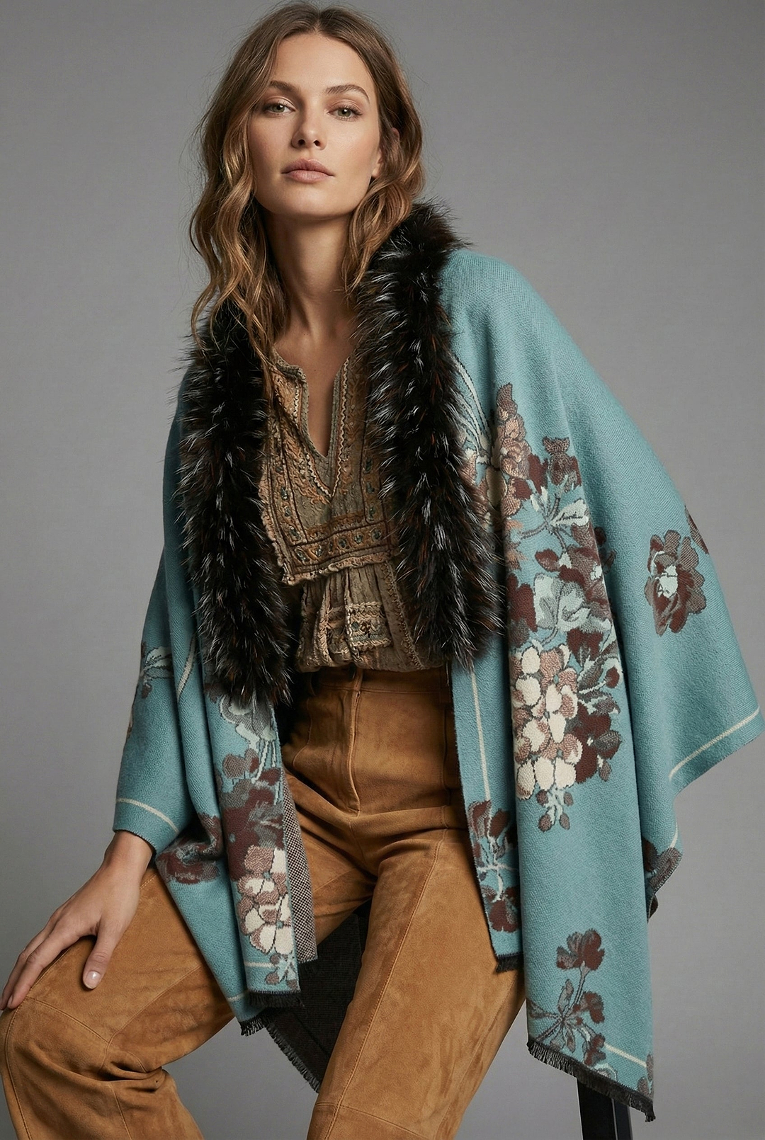 Bloom Reversible Fur Scarf - Light Blue