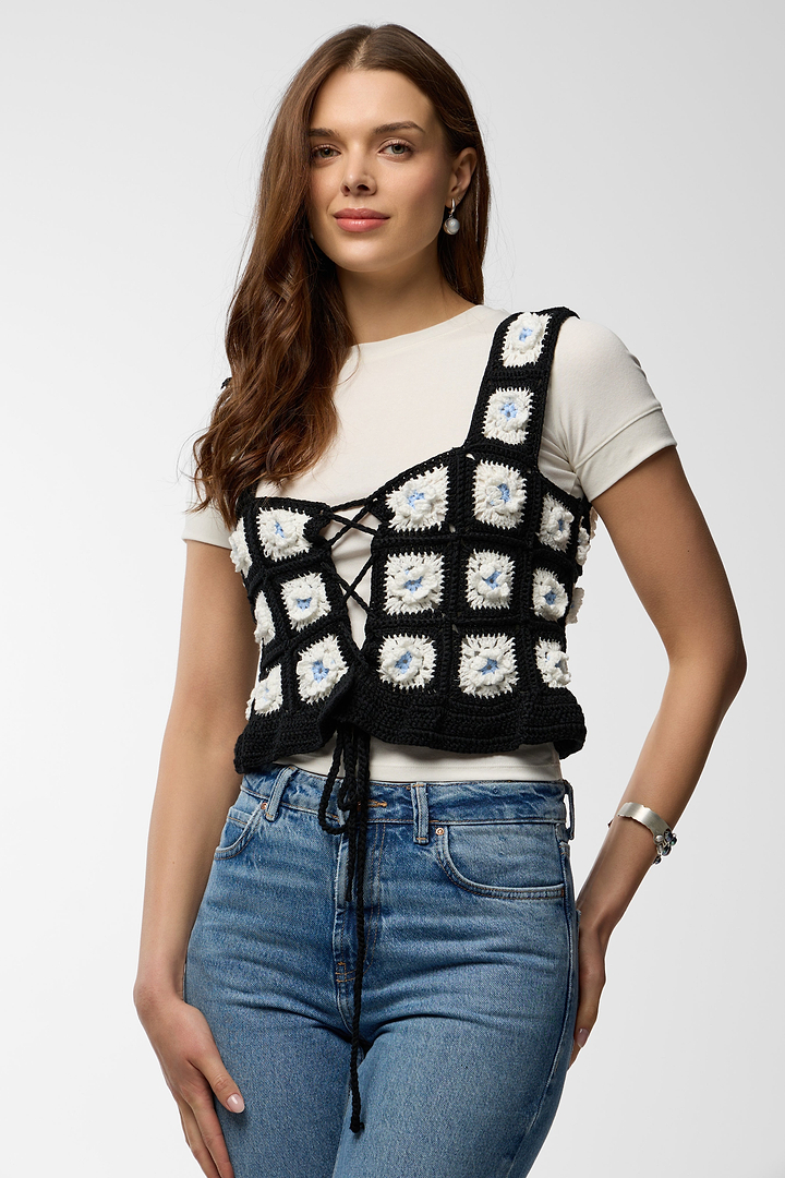 Granny Square Crochet Top - Black