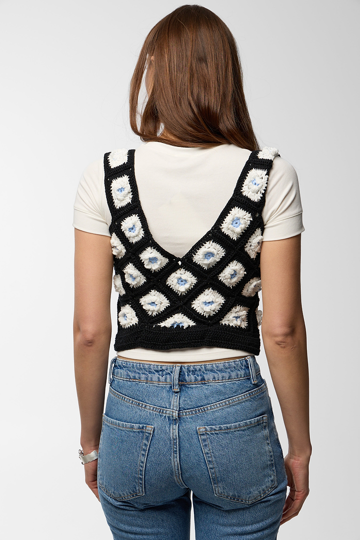 Granny Square Crochet Top - Black