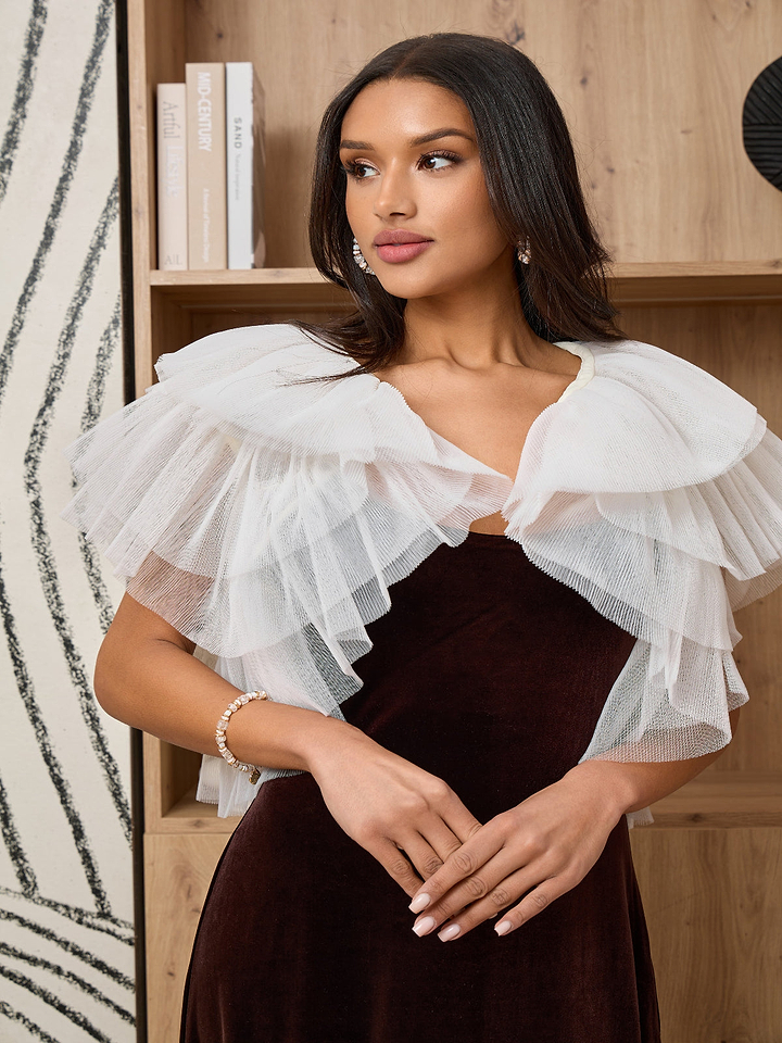 Ruffle Tulle Capelet - Ivory