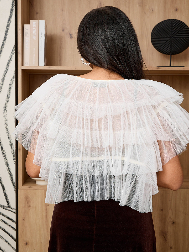 Ruffle Tulle Capelet - Ivory