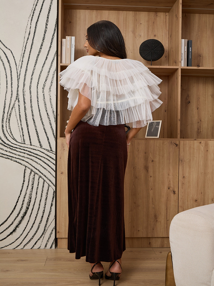 Ruffle Tulle Capelet - Ivory