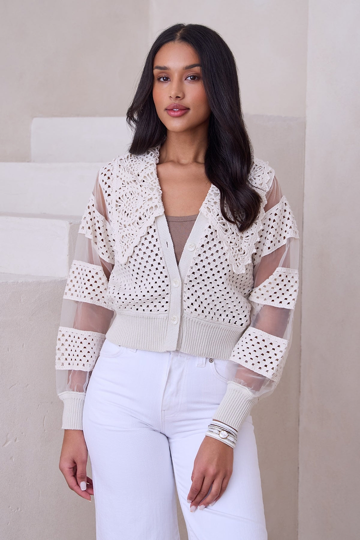 Hand Crochet Sheer Button Cardigan