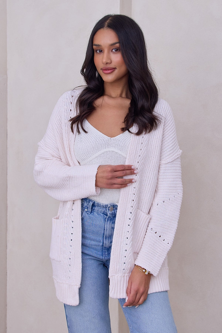 Ribbed Knit Open Cardigan Sweater